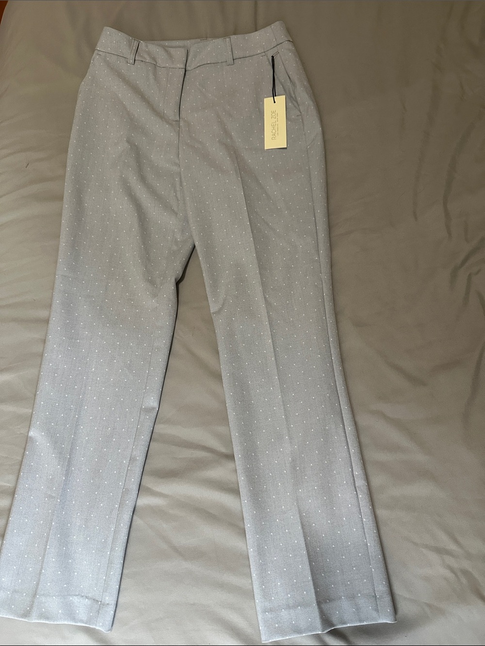 Size 4 Rachel Zoe Polka Dot Straight Leg Trousers in Gray (NWT)